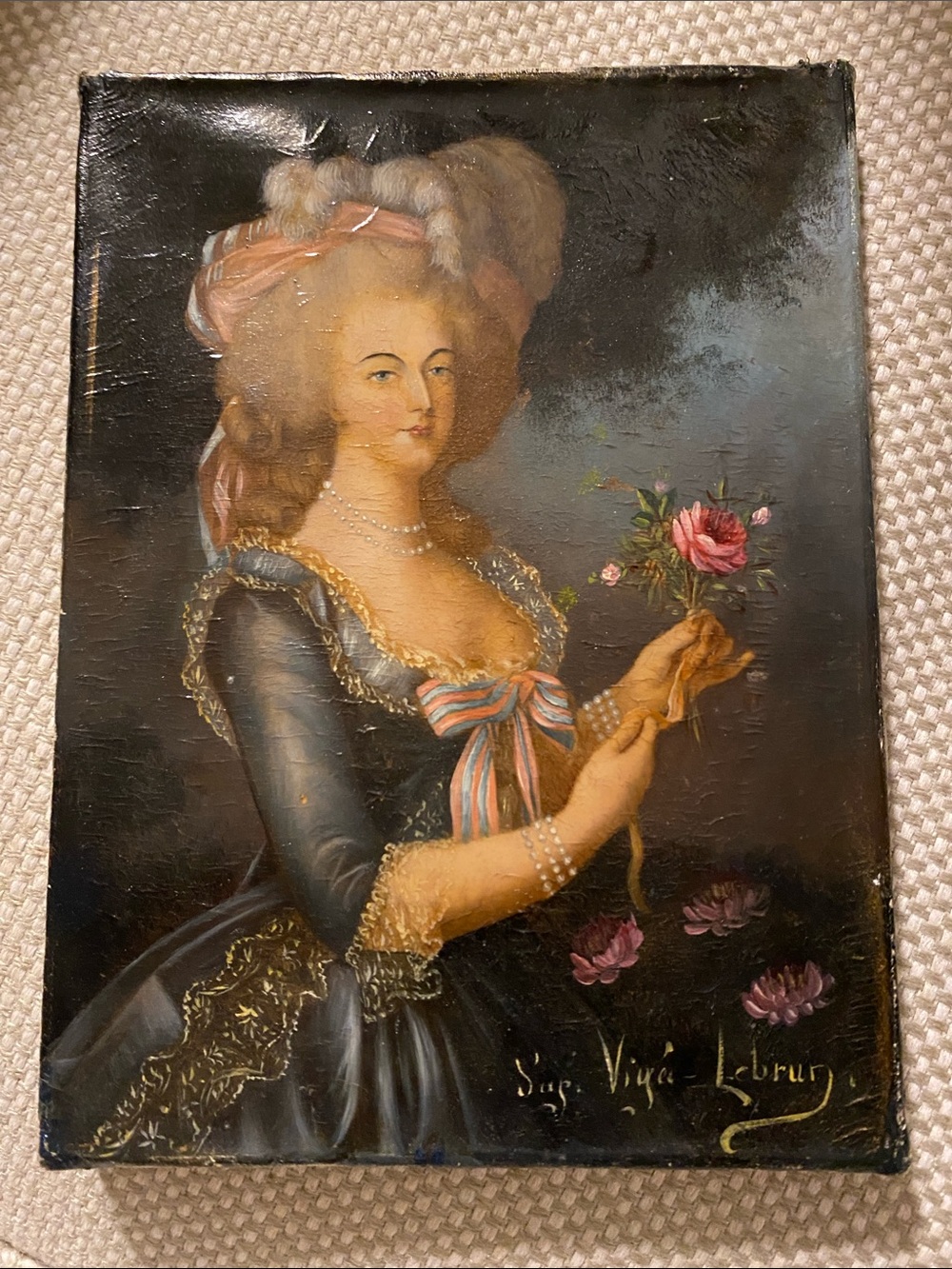 Antique Oil Painting Reproduction of Marie Antoinette by Madame Vigee Le Brun - Picture 2 of 9